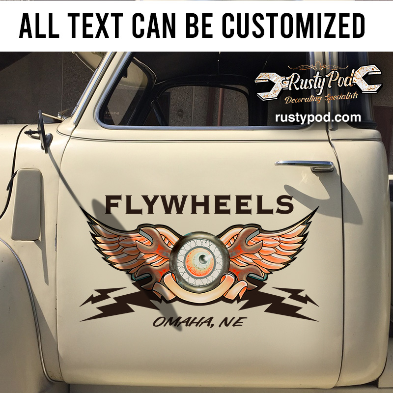 personalized flying eyeball and wrench lettering vinyl sticker 10844